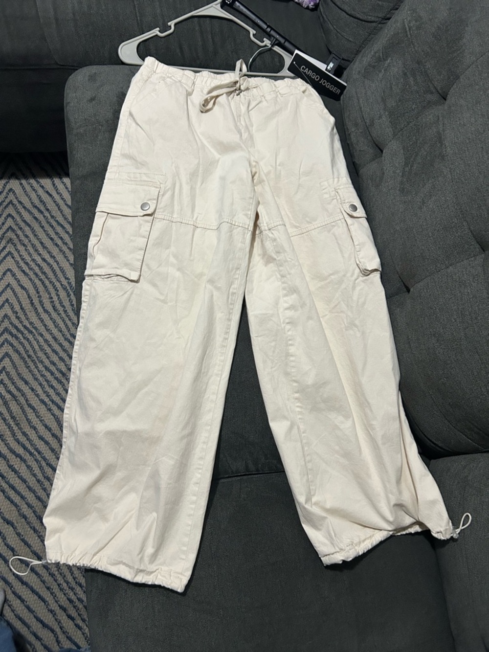 Cream Cargo Jogger Pants